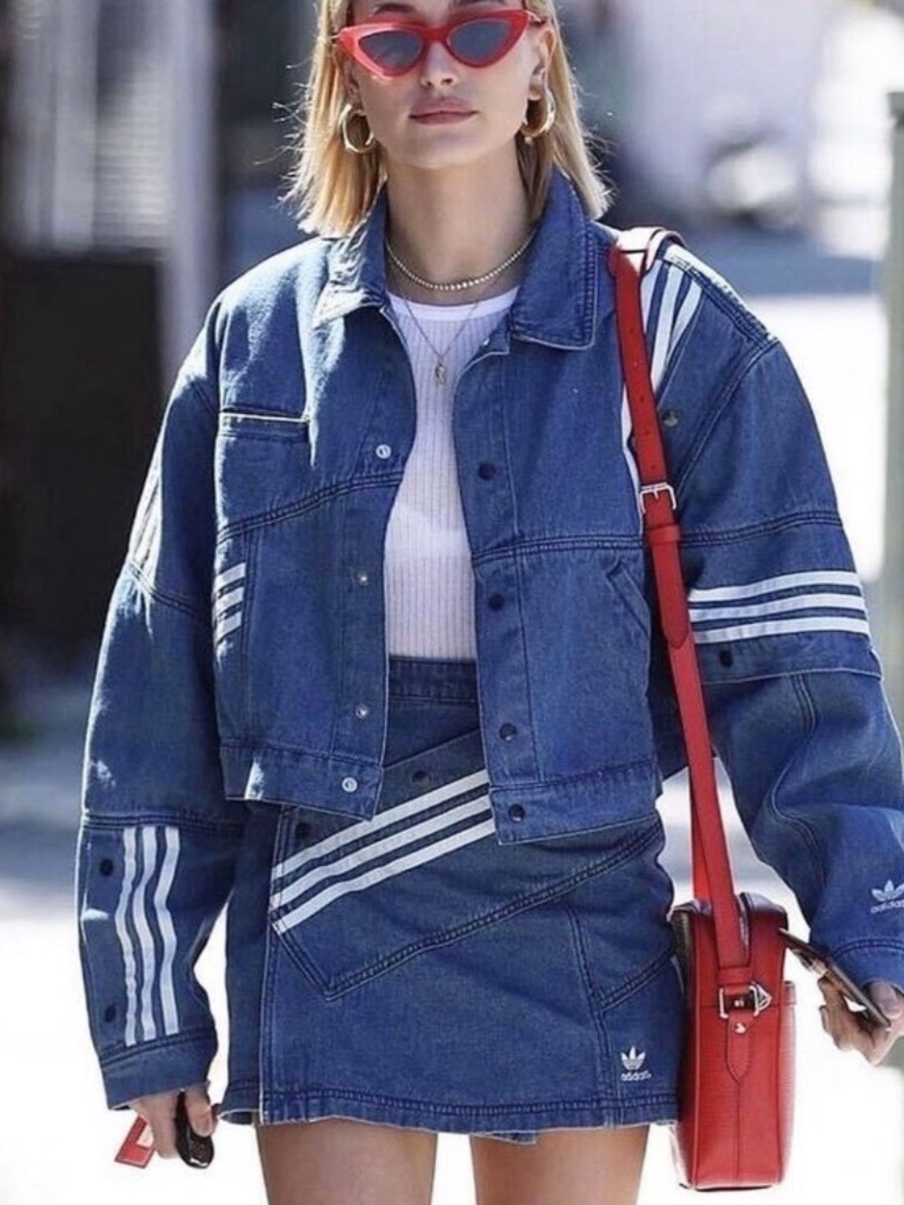 adidas Blue Denim Jacket with skirt with White Stripe Accents - Picture 8 of 10